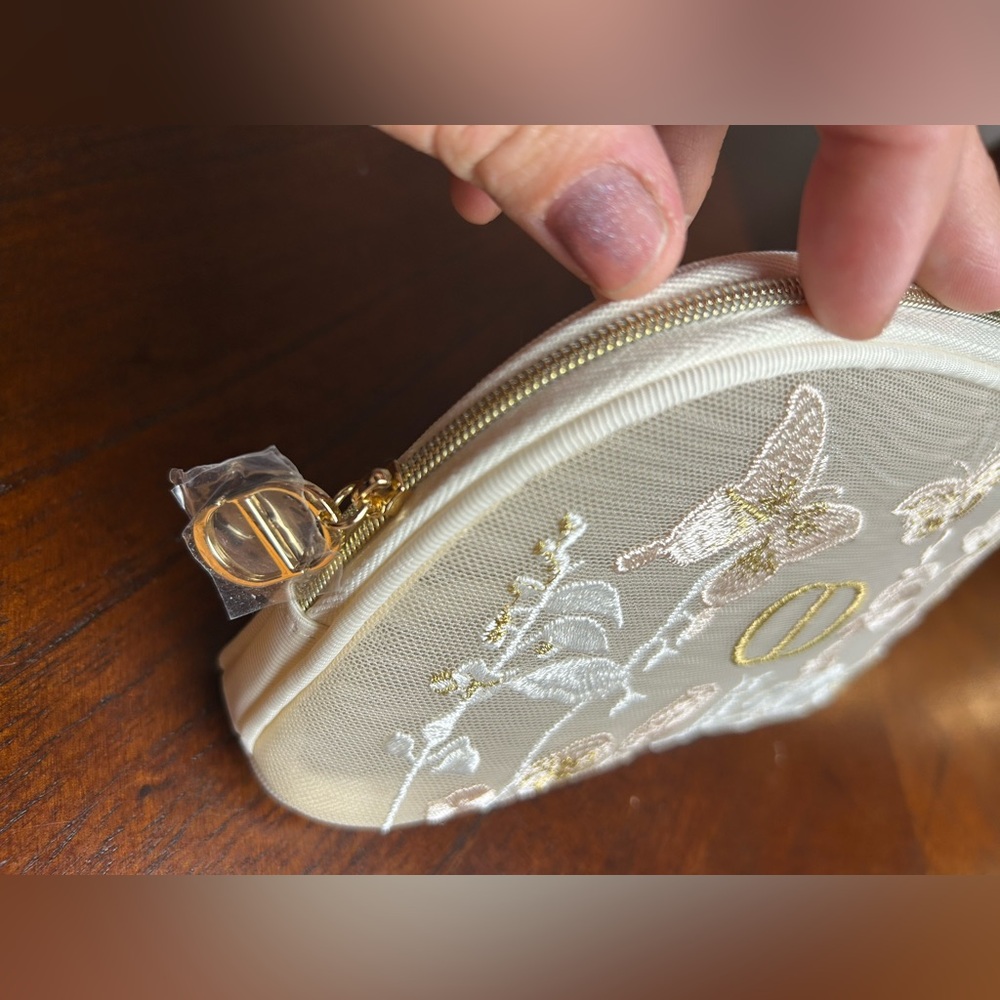 Dior Beige and Gold Embroidered Cosmetic Bag - Picture 2 of 7